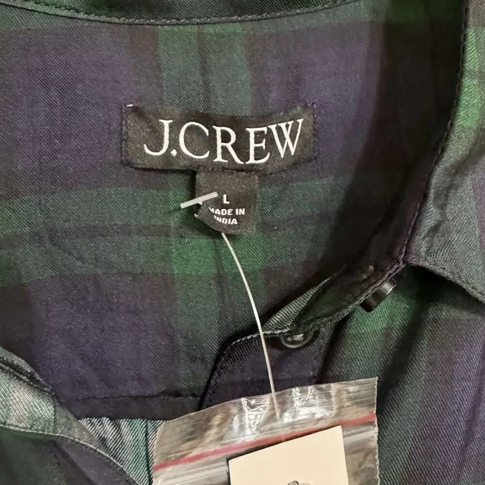 J. Crew Navy and Green Tartan Plaid Button Down Shirt Size L NEW